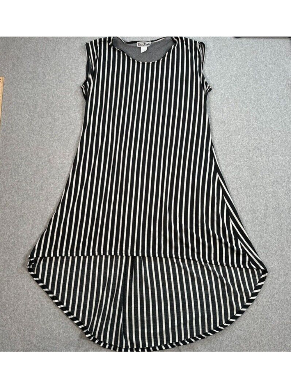Erica Brooke Collection High Low Dress Size 18 Black White Stripe Sheer Panel